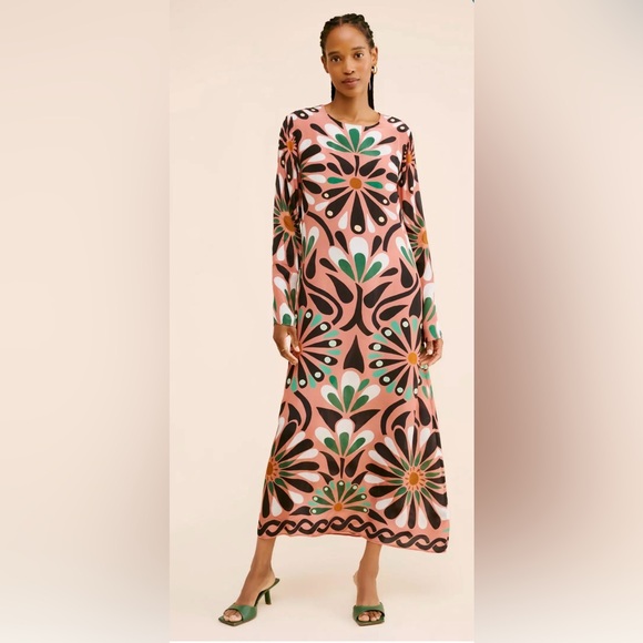 FARM Rio Dresses & Skirts - FARM Rio Pink Floral Motif Long Sleeve Maxi Dress